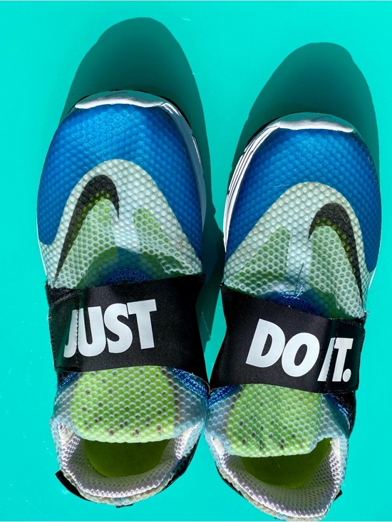 Nike Other - Nike Blue, Green & Black Slip-On Athletic Sneakers with 'JUST DO IT' Strap
